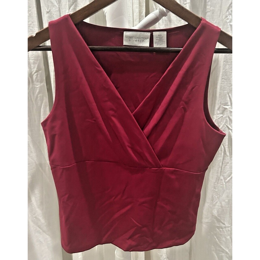 Womens Y2K Babydoll Tank Top Size M Red V Neck Lightweight Nylon Stretch 90s‎